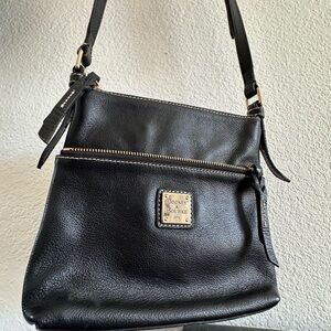Dooney & Bourke Black Pebbled Leather Letter Carrier Crossbody Bag